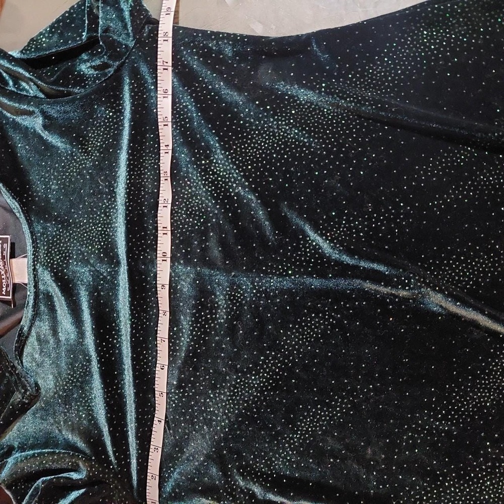 Molly Malloy Evening Vintage 90s Green Sparkly Velvet Dress Short Sleeve Medium - Picture 4 of 6
